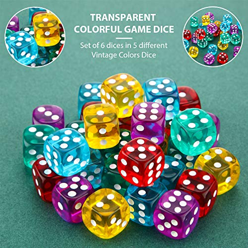 image for TecUnite Game Dice Sets 30 Pieces 6-Sided Game Dice 14 mm Translucent 