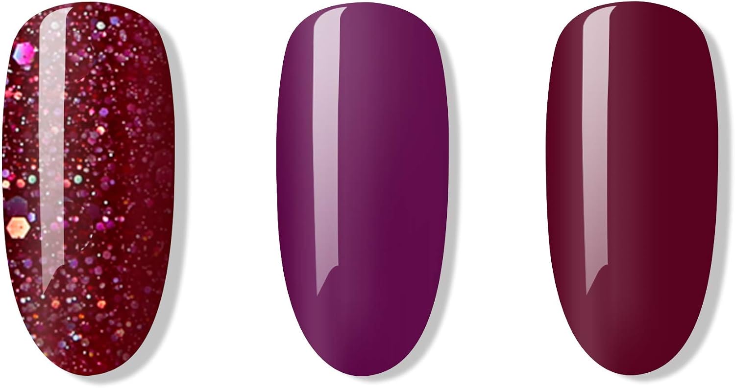 Bluesky Gel Nail Polish Set, Vampy Reds, Independent Woman Blz28, Vampy Berry Bp11, Oxblood 80628, 3 x 5ml, Dark Purple, Red Glitter (Requires Curing Under LED/UV Nail lamp) - Image 3