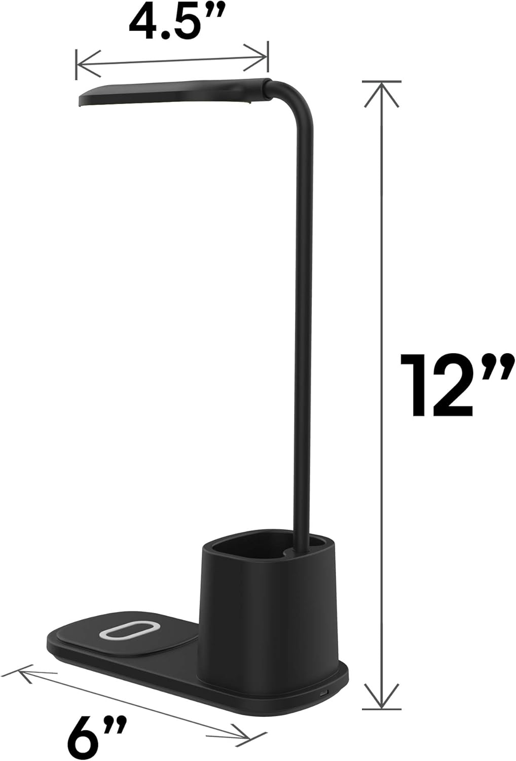 Black Adjustable LED Desk Lamp with Wireless Charger and Organizer