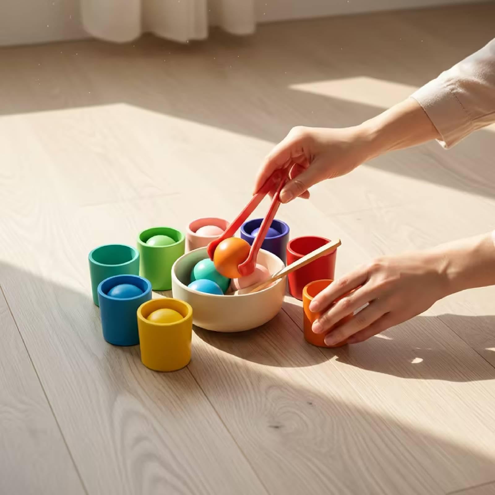 Farbsortierspiel mit Bällen Und Bechern – Robustes Spielzeug für Vorschulkinder Zur Förderung Der Feinmotorik – Farbklassifizierung