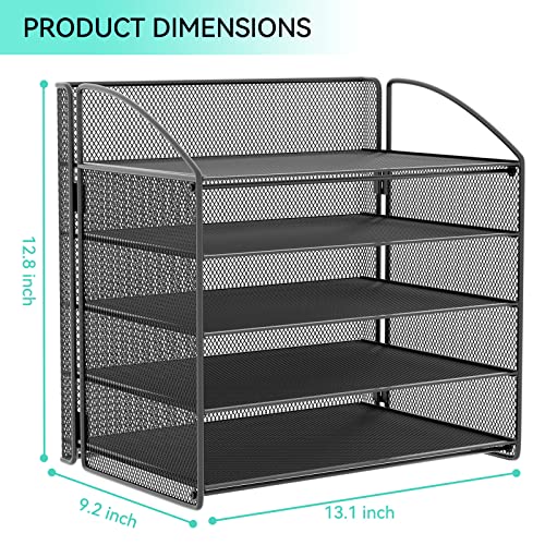 Gdindinfan 5-Tier Letter Tray Paper Organizer With Handle, Mesh Desk File Organizer Paper Sorter Holder Desktop Document Shelf Storage Organization For Office, Home Or School, Black #TOP4