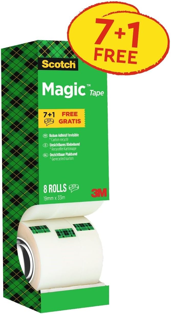 Scotch Magic Tape, Value Pack, 8 Rolls, 19 mm x 33 m - General Purpose Sticky Tape for Document Repair, Labelling & Sealing