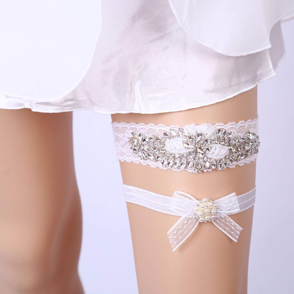 Pas 2 szt. Ślubne ślubne ozdoby do pończoch na nogę perła Rhinestone koronkowa panna młoda ozdoba na nogę pasy do pończoch dla dziewczynek kobiet Ladies