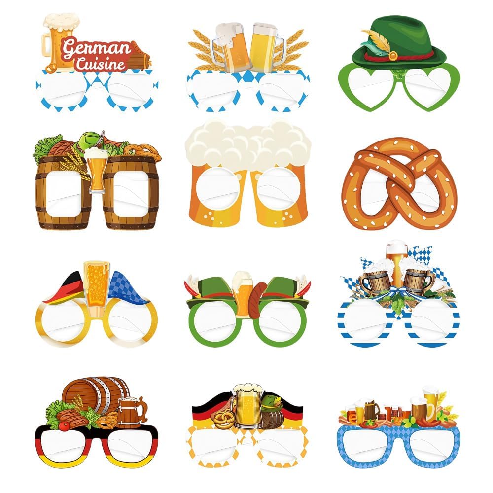 12 Pcs Oktoberfest Paper Glasses Beer Festival Novelty Photo Booth Props