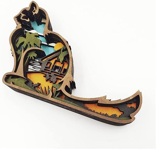 Miniatura 3 de ANADOM Decoraciones creativas de madera 3D proceso de tallado 3D multicapa mariposa luminosa de madera hecha a mano árbol perezoso de bosque