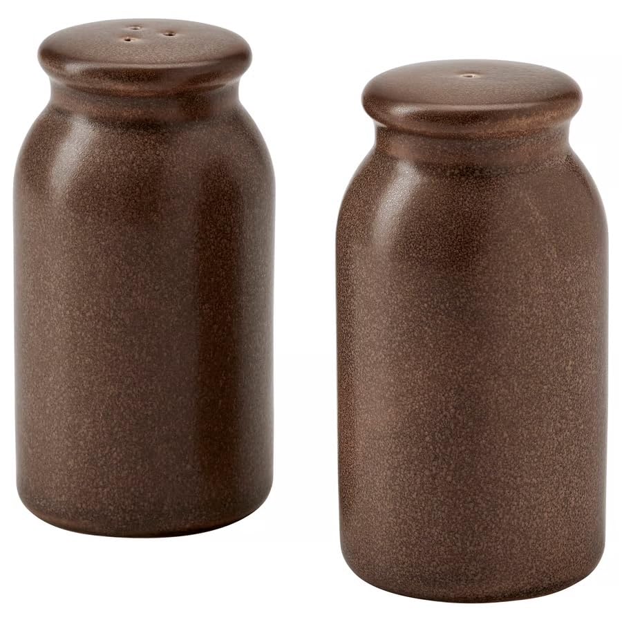 Bobzo Stoneware Salt and Pepper Shaker Set, Brown Decorative Kitchen Spice Dispenser with Silicone Stopper, 9cm, 2 Pack