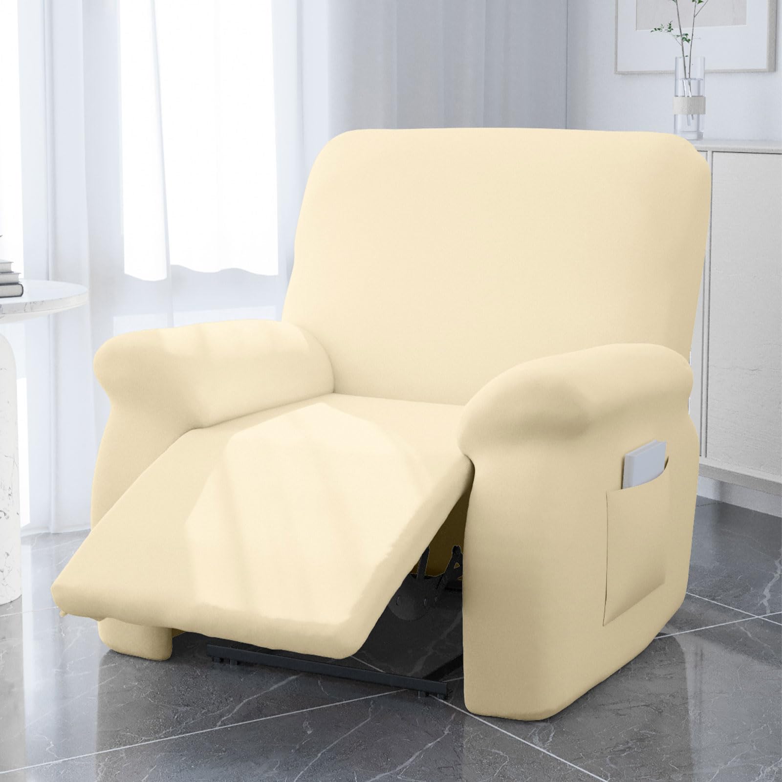 Funda Sillón Relax Reclinable Elástica, Funda Reclinable 4 Piezas con Bolsillos Laterales, Fundas Sillon Relax 1 Plaza,Beige,2 Seater