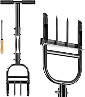 Hermsche Manual Lawn Aerator Coring Tool with Cleaning Stick - 2 Half-Open Tines & 2 Spikes, Heavy Duty Grass Aerator for Yard Garden