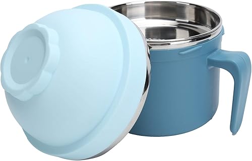 Cuencos de fideos instantáneos lonchera térmica multifuncional con tapa y asa portátil antiquemaduras preservación del calor para fideos de sopa azul