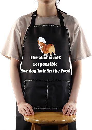 BWWKTOP Delantal de cocina Corgi  Regalos de cocina para los amantes de Corgi  El chef no es responsable del pelo del perro  Regalo para mamá papá
