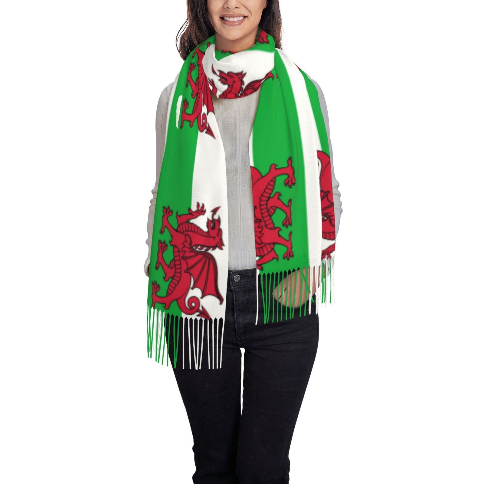 Nlwqekv Unisex As Pic Welsh Dragon Flag Poncho Winter Large Scarf Shawl Bandana Neck Wrap For Women