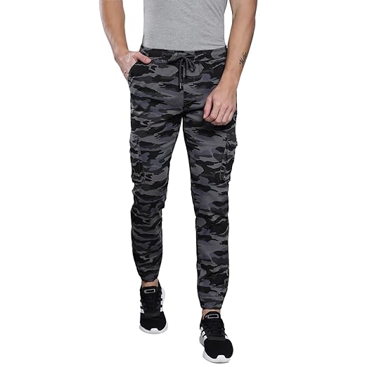 Camouflage Print Cotton Men's Casual Drawstring Joggers, Straight Fit, Mid Rise, Ankle Length Athletic Track Pants, Workout Pants with Pockets, Sportswear for Men, Trousers