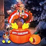 Joiedomi 6 ft Thanksgiving Inflatable Turkey on Pumpkin; LED Light Up Blow Up Turkey for Autumn...