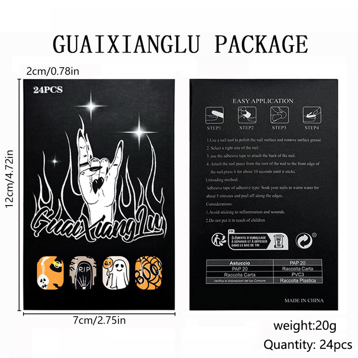 Cute Halloween Press on Nails for Women, Short Square Fake Nails, 24Pcs image 5