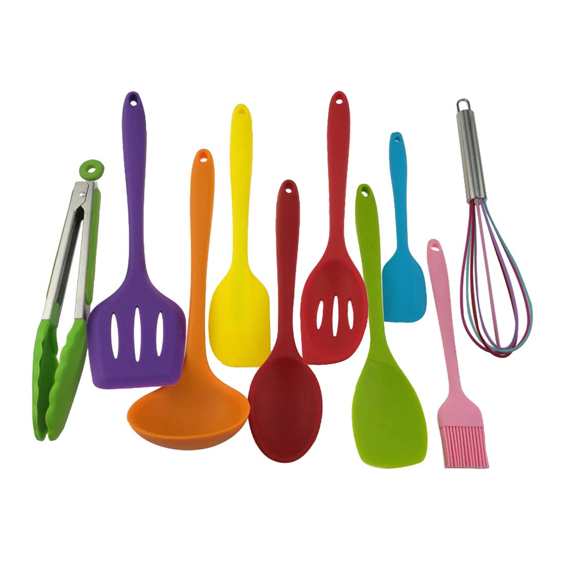 Juego de 10 utensilios coloridos de silicona, resistentes al calor, antiadherentes, de seguridad, de silicona, para cocina, para hornear