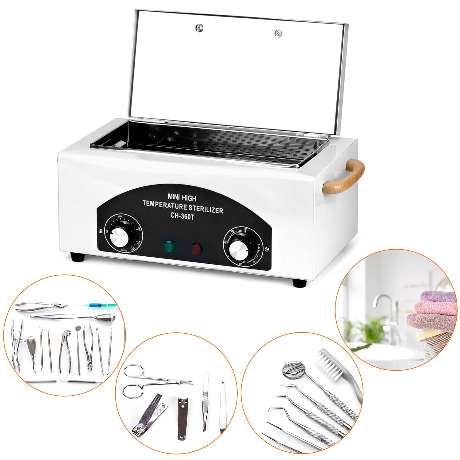 QWORK® Caja de calor seco 220 °C, 300 W, capacidad 2 L, temporizador 0-60 min, para herramientas de manicura, pedicura, peluquería y toallas