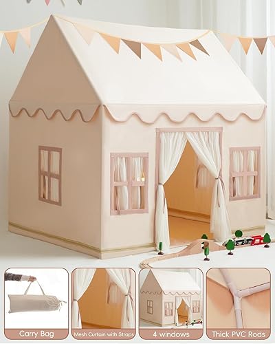 Miniatura 5 de Tienda de campaña grande para niños con luces de estrellas, banderas y bolsas de mano, tienda de campaña para niños en interiores y exteriores,