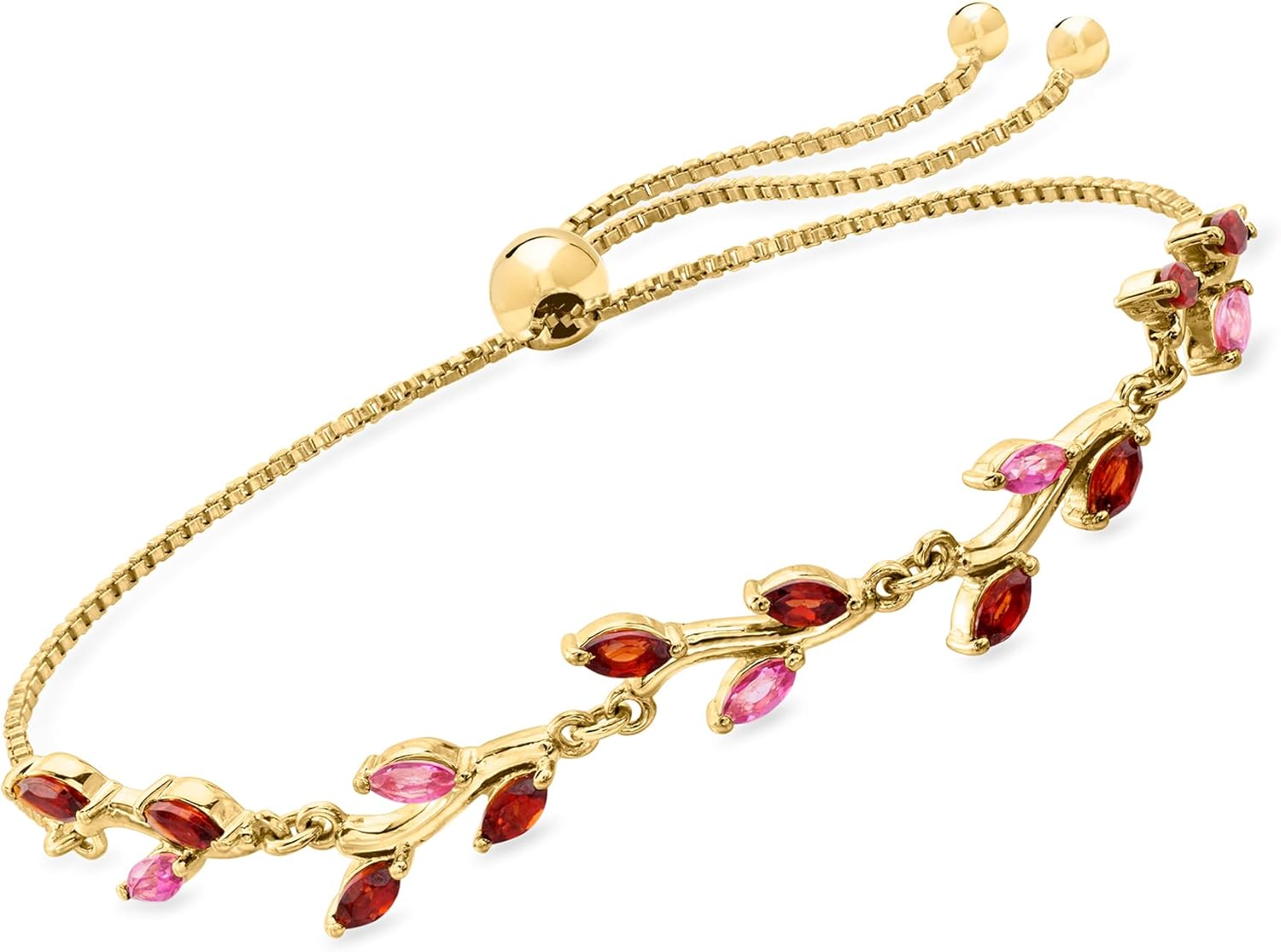 Pure Collection by Ross-Simons 0.80 ct. t.w. Garnet and .30 ct. t.w. Pink Topaz Leaf Bolo Bracelet in 18kt Gold Over Sterling