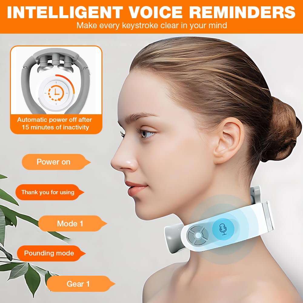 Elektrische Nackenmassagegeräte, HOVCEH 3D Ergonomie Nackenmassagegerät mit Wärme 5 Modi Intelligente Stimme Ergonomie Nackenmassagegerät mit 42°C Wärmetherapie,Kabellos Tragbares Massagegerät Nacken