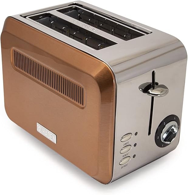 Haden Boston Toaster - Electric Stainless-Steel Toaster with Reheat and Defrost Functions - 685-815W, Two Slice, Copper - CE29