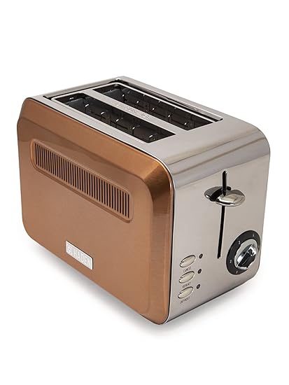 Haden Boston Copper Pyramid Toaster | Two-Slice Toaster | Removable Crumb Tray | Browning, Defrost, Rehea