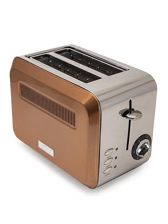 Haden Boston Copper Pyramid 2-Slice Toaster | Removable Crumb Tray | Browning, Defrost, Reheat & Frozen Bread Function