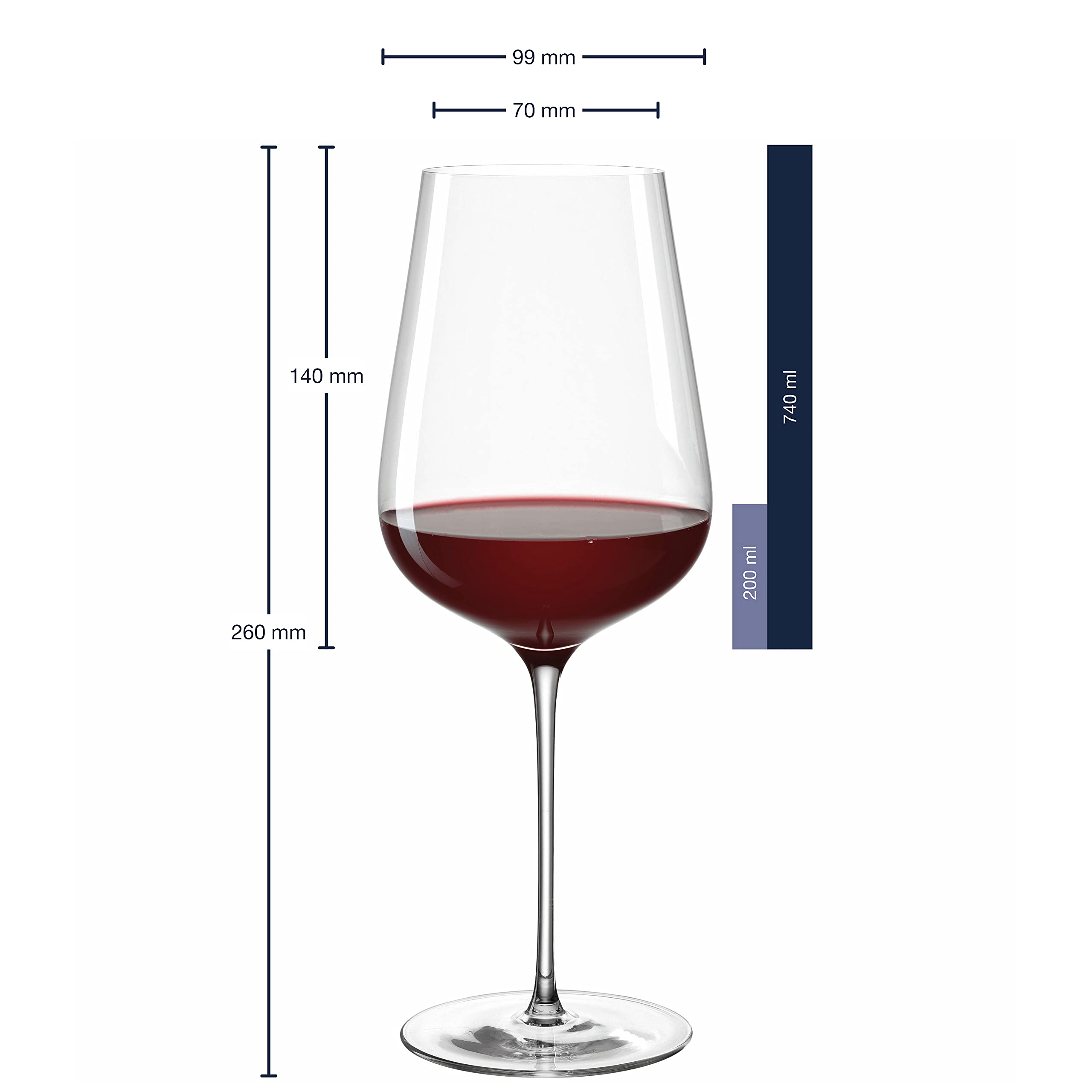 Leonardo Brunelli 066411 - Vaso de vino tinto (1 unidad, apta para lavavajillas, con mango tirado, copa de vino tinto, 740 ml) | Copa de vino con mango dibujado para vino tinto, 740 ml, 066411