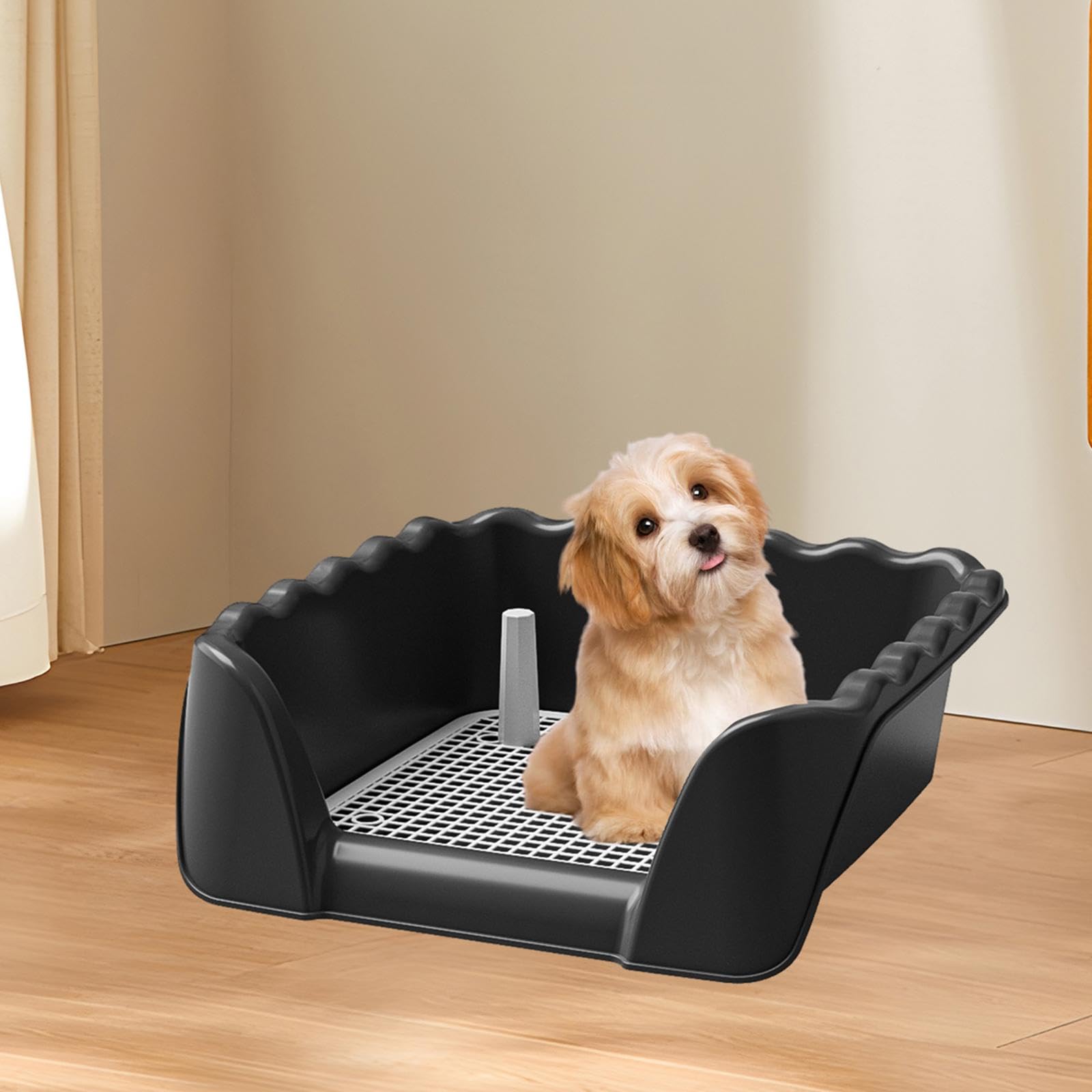 Inodoro para Perros con Valla elevada, Bandeja para IR al baño, Caja de Arena para Exteriores, Interiores, Animales pequeños, Cachorros, Otras, Negro