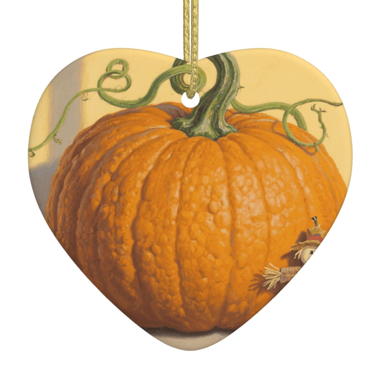 Pumpkin Christmas Ornament 2025 Heart Ceramic Hanging Ornaments for Home Decor Christmas Decorations with Gold Rope Double-Sided Xmas Tree Ceramic Hanging for Holiday Party