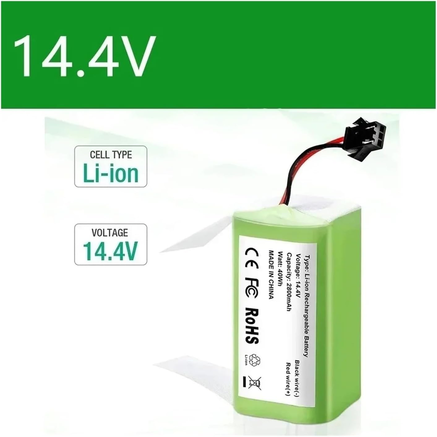 14.4v Robot Vacuum Cleaner Lithium Ion Battery Pack, Compatible for Eufy, RoboVac 11, 11S, 11S MAX, 12, 15C MAX, 30C MAX, Vacuum Cleaner Battery Replacement Spare Parts(2800mAh)