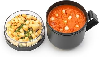 Brabantia Make & Take Soup Mug with Handle & Removable Clear Compartment for Toppings (Dark Gray) 100% Leakproof, Microwave & Freezer Safe, Meal Prep Container (20 fl oz)