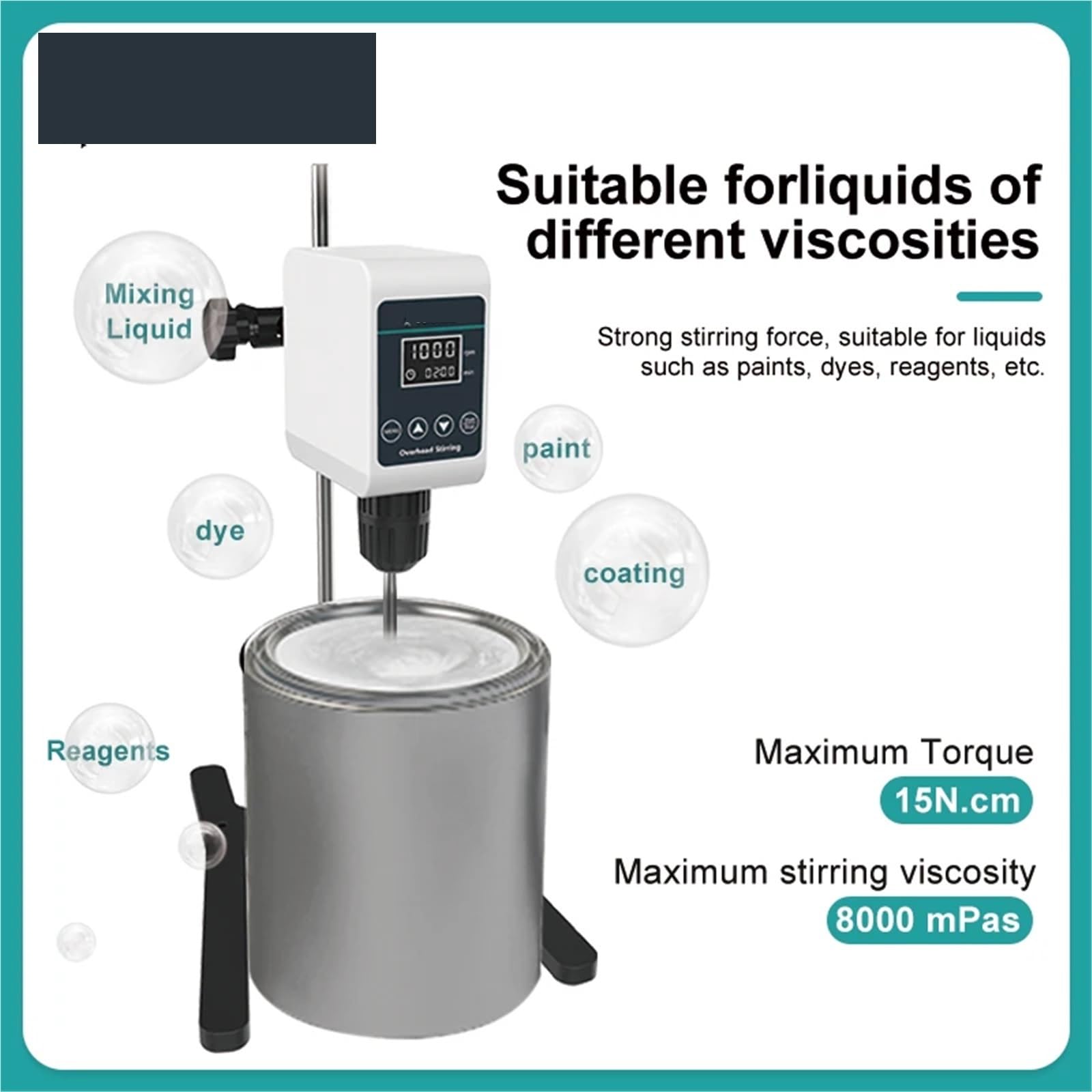Homogeneizador, Agitador de varilla con pantalla digital, mezclador eléctrico, agitador laboratorio, altura ajustable, 5/10 l, 1200 rpm(OS-5E(5L))