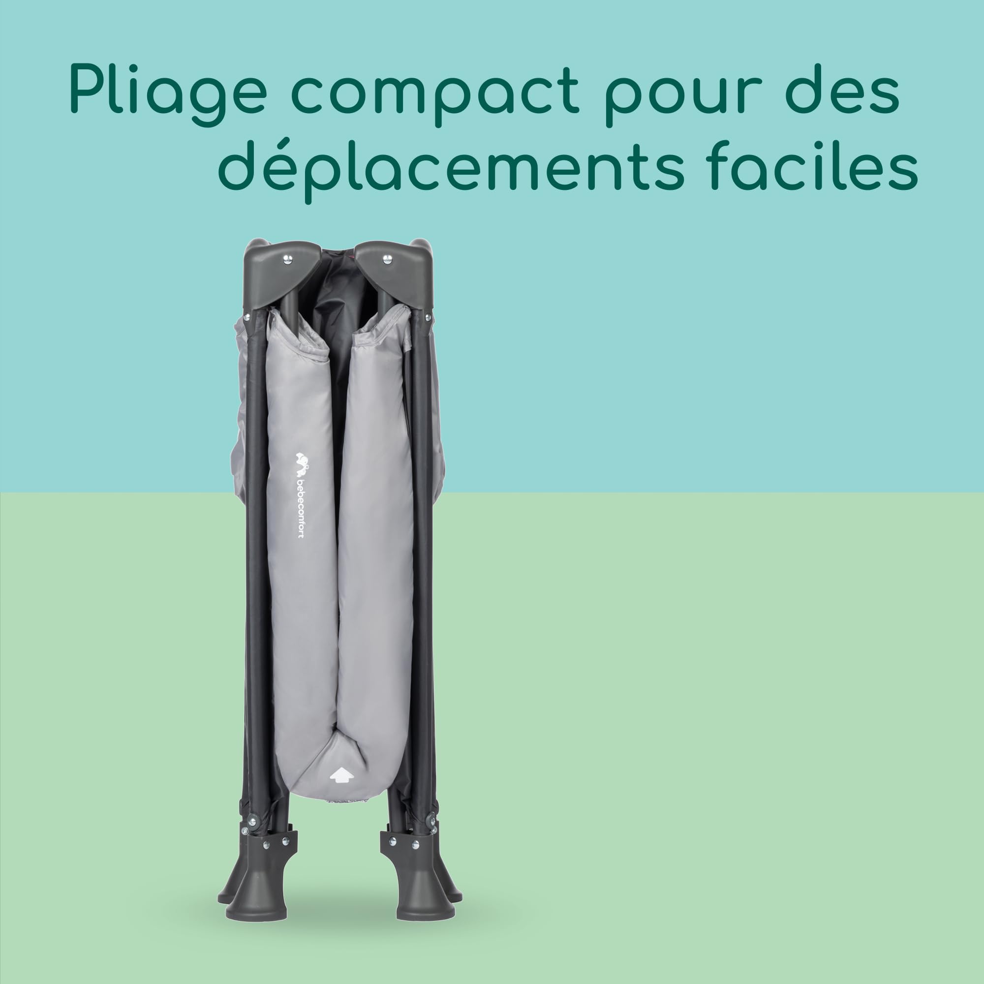 Bebeconfort Soft Dreams, Lit Parapluie Bébé 0-3 ans (0-15 kg), Lit Voyage Léger, Matelas Fibre de Bois et Mousse (60 x 120 cm), Sac de Transport, Pliage Parapluie Compact, Tinted Graphite