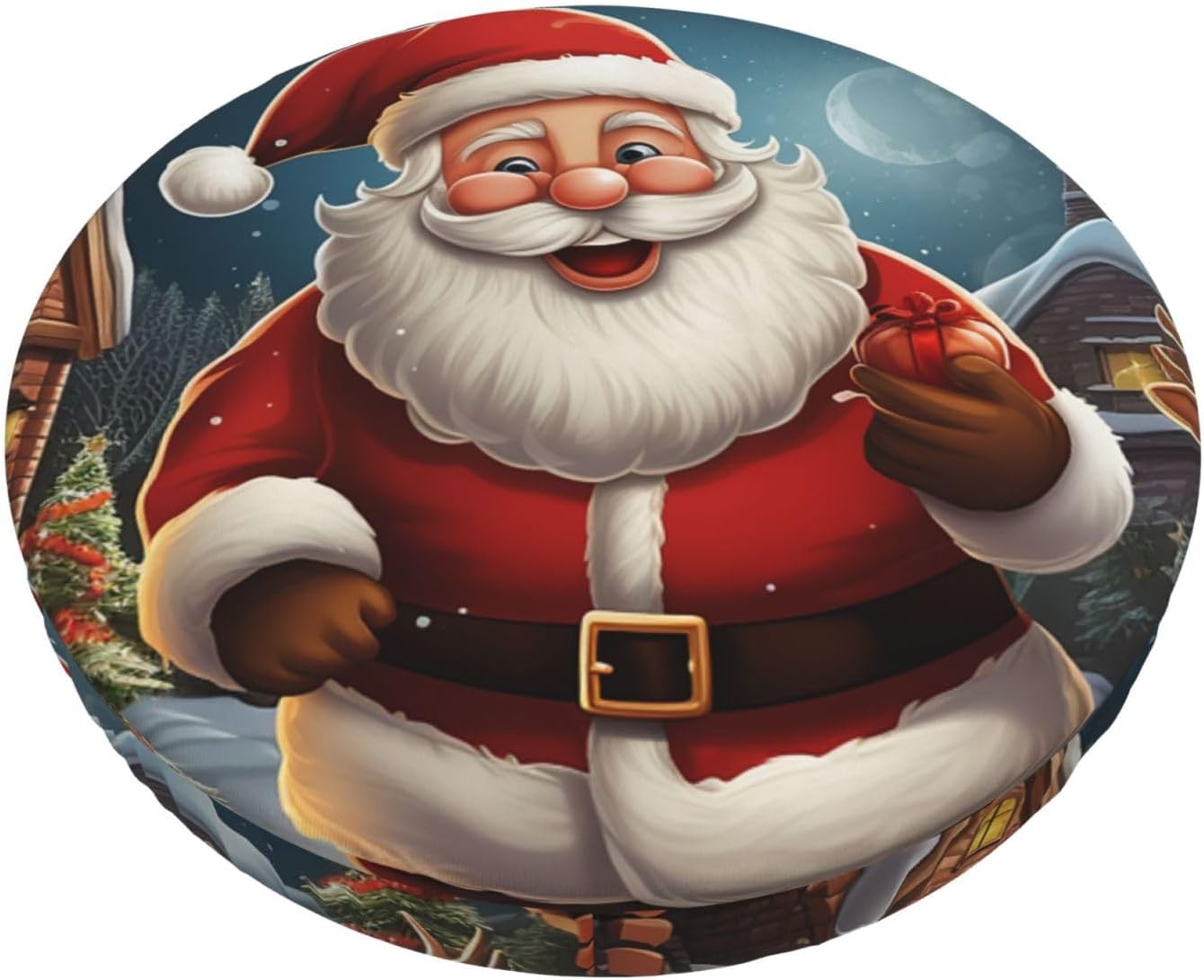Bar Stool Cover Round Elastic Stool Cushion Covers Santa Christmas Zoom Bar Chair Cover Washable Stool Cushion Slipcover Stretch Stool Seat Covers for 12-14 Inch Chair
