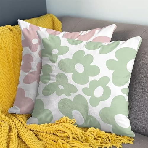Miniatura 3 de Juego de 2 fundas de almohada de 20 x 20 pulgadas, color verde salvia rosa pastel danés, fundas de almohada estéticas de flores de margaritas de