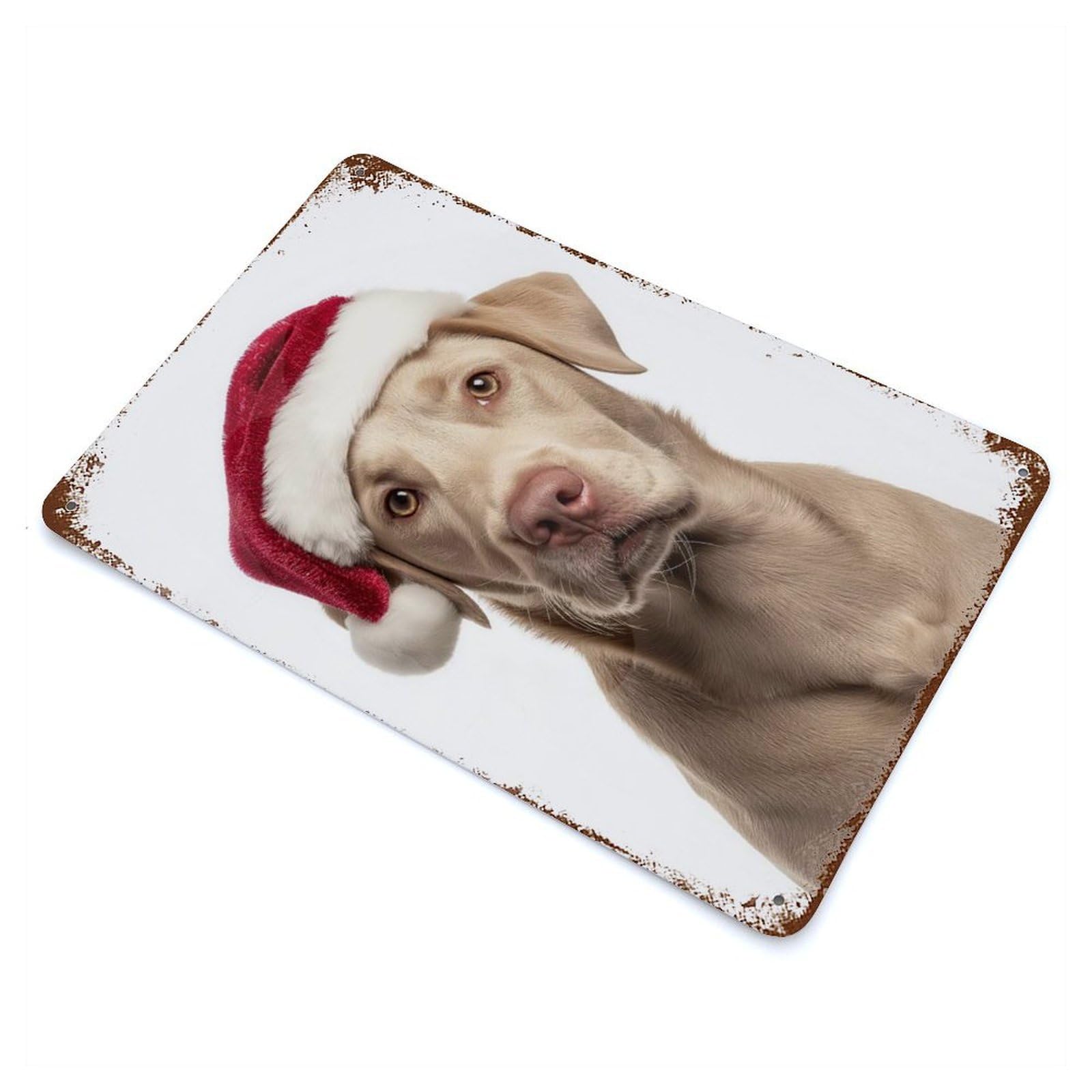 Retro Metal Sign with Labrador Retriever Dog with Santa Hat Portrait Design 11.8"x7.9", for Living Room, Hallway And Home Decor, Farmhouse Wall Decor