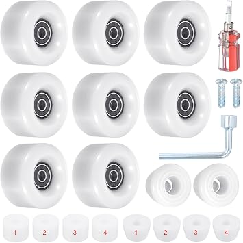 PATIKIL 8 Pack Roller Skate Wheels, 58mmx32mm Quad Roller Skate Wheels with ABEC-9 Bearing, 82A PU Skate Wheels & 2 Toe Stoppers for Double Row Skate Skateboard Outdoor Indoor