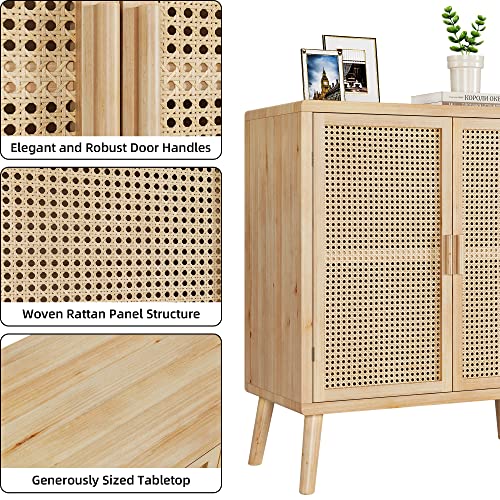 Homhougo Rattan Sideboard Buffet Cabinet, Accent Storage Cabinet With 2 Doors And Shelves, Boho Console Table Cabinets For Living Room, Kitchen, Dining Room #TOP4