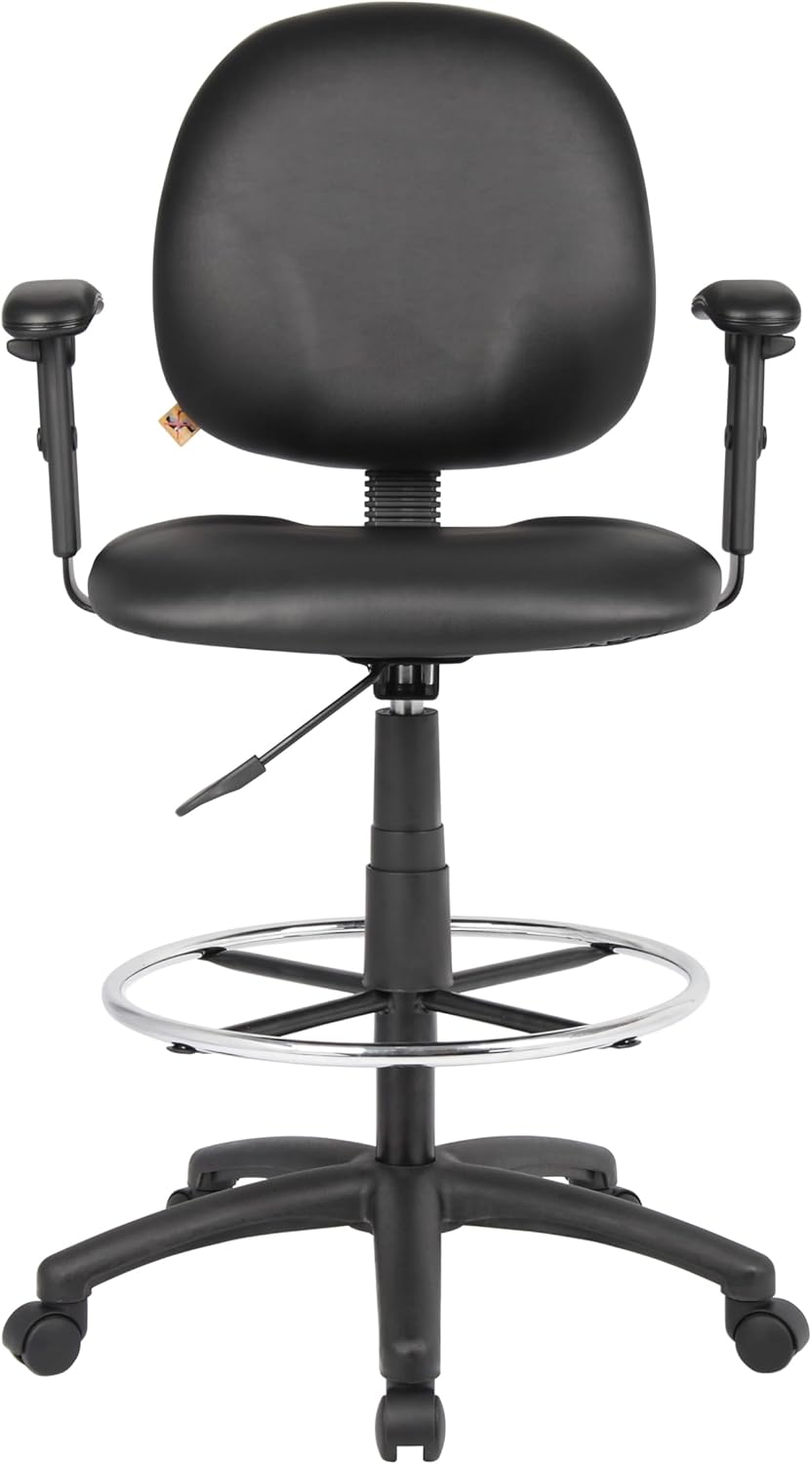 Boss Office Products B1691-CS Stand Up Caressoft Drafting Stool with Adjustable Arms in Black, Vinyl