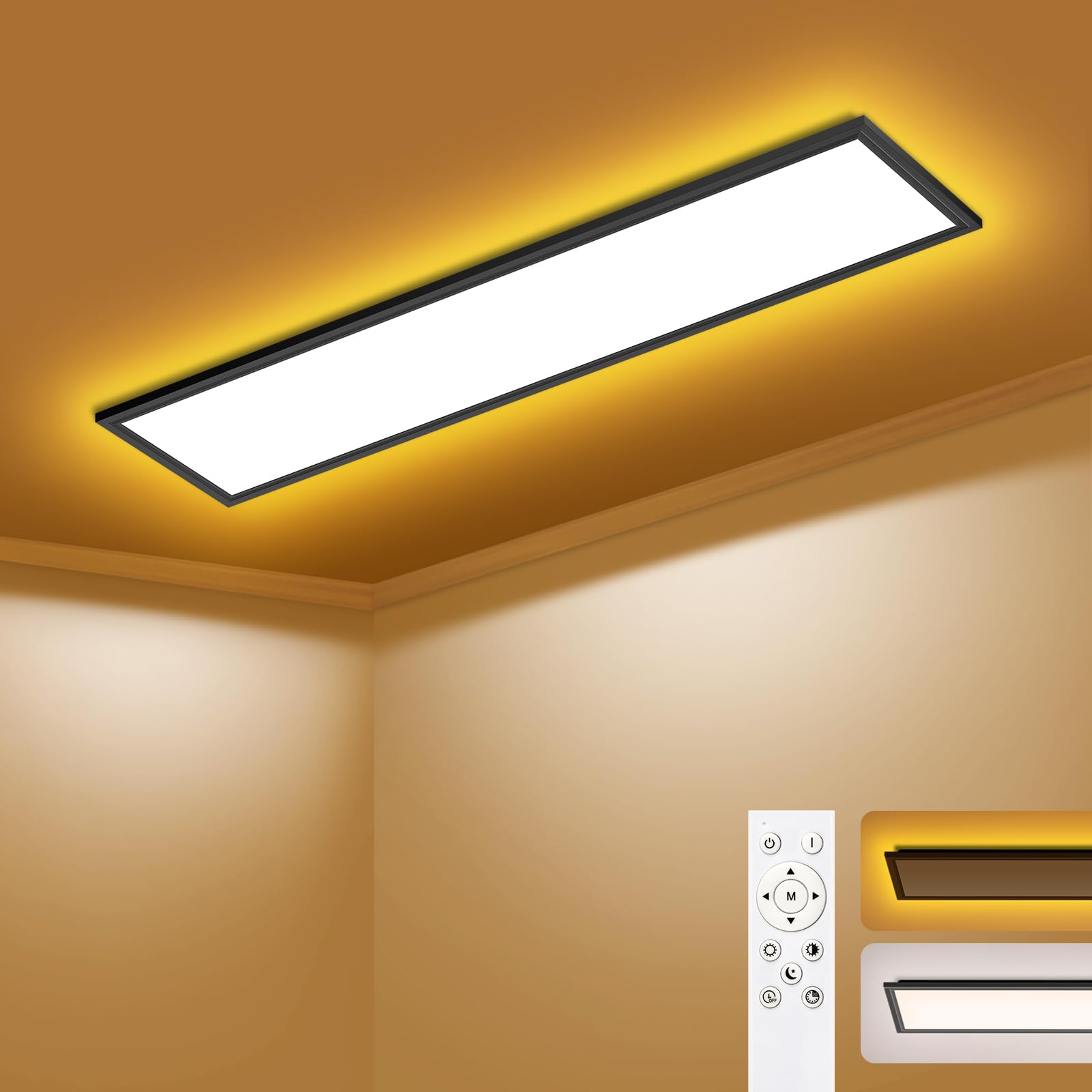 LED Deckenleuchte Dimmbar - LED Panel 100x25cm, 36W 3600LM Deckenlampe mit Fernbedienung 3000K-6500K - Nachtlicht Warm - Deckenleuchte Flach für Schlafzimmer Kinderzimmer Wohnzimme Küchenlampe