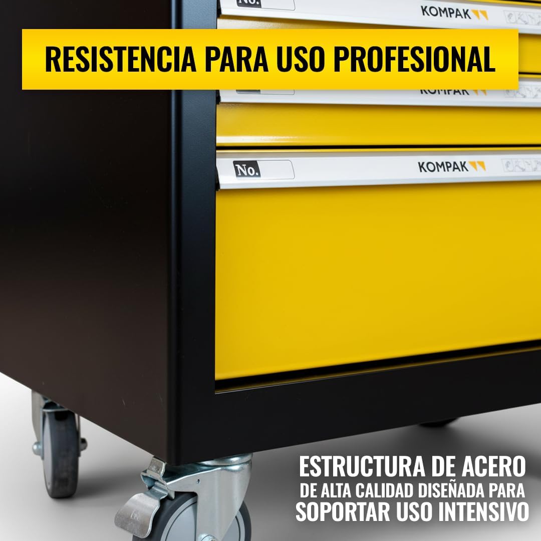 Kompak Carro de Herramientas con 252 Piezas y Ruedas - Carro Herramientas con Cajones y Bandejas Organizadas - Carro Profesional con Cerradura y Asa - Carro Acero Taller