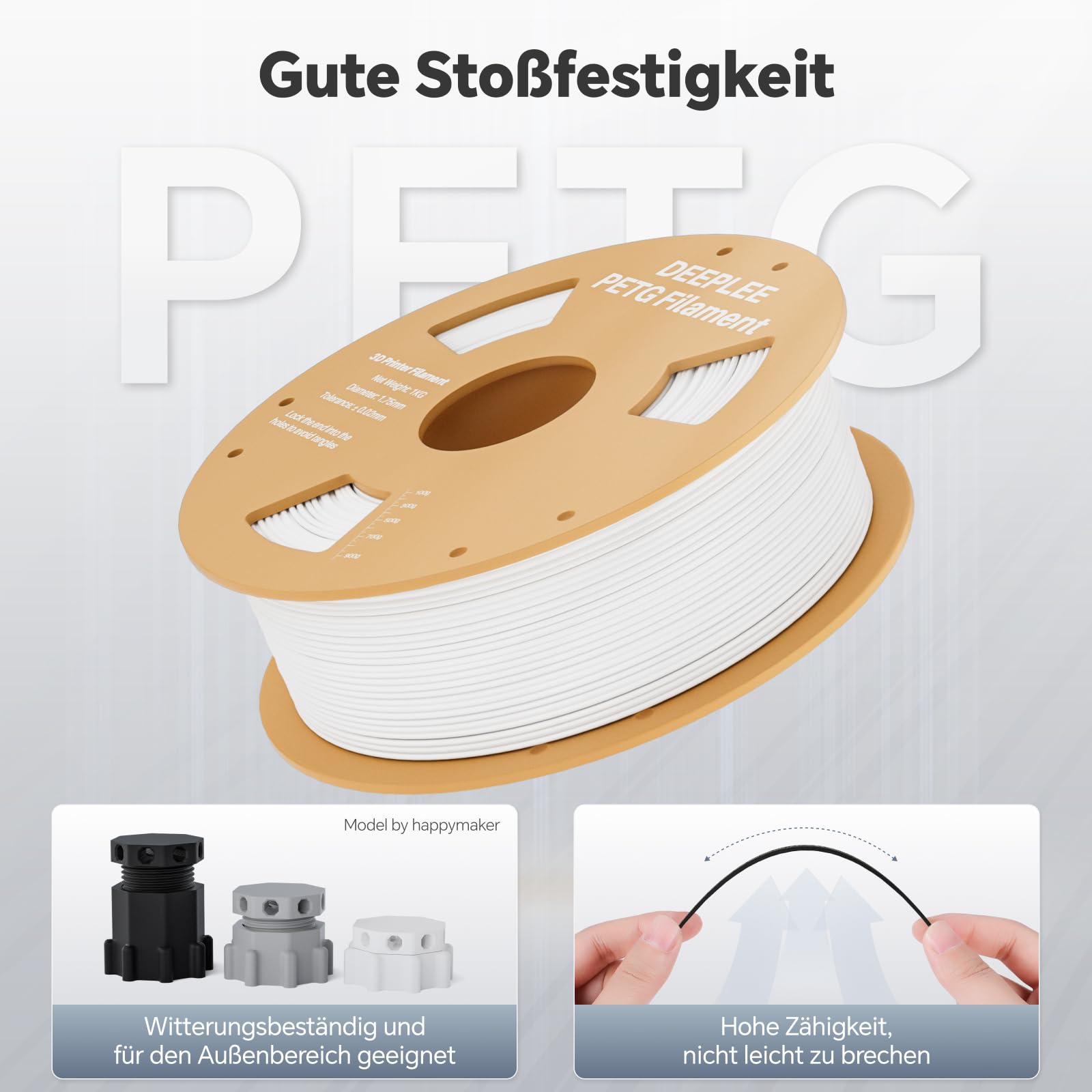 DEEPLEE Filament PETG czarny, biały, czerwony, niebieski 4 kg 1,75 do drukarek 3D | Wysoka wytrzymałość, dokładność wymiarowa +/- 0,02 mm, 4 szpule PETG Filament