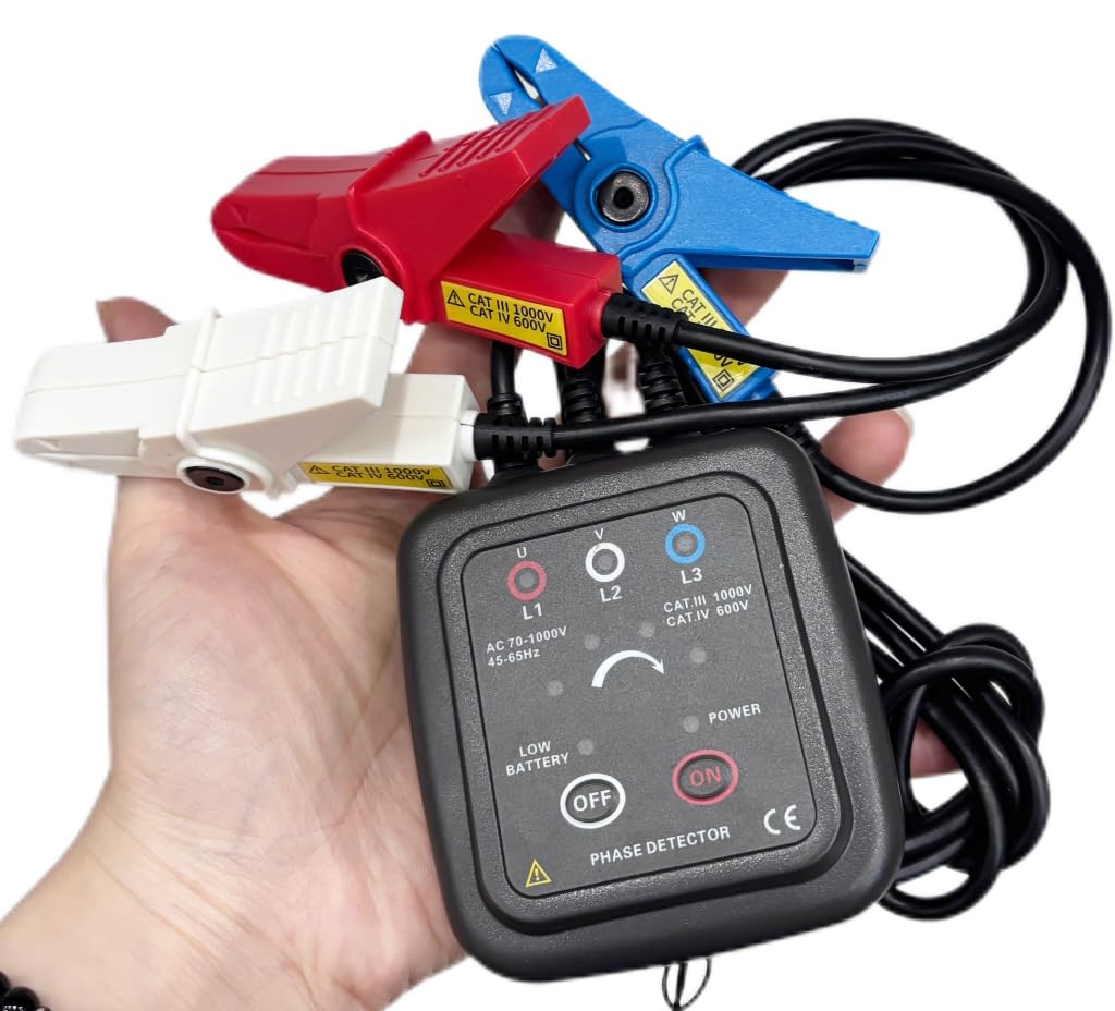 Non-Contact 3 Phase Sequence Detector Tester Detection Meter Phase Rotation Monitor Meter 70 to 1000V AC Phase Sequence and Motor Rotation Tester Meter Tool
