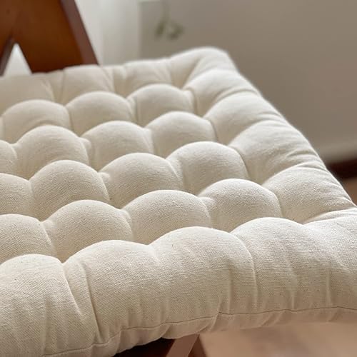 Miniatura 2 de Lemfux Cojín de asiento blanco natural de tela reciclada para silla de oficinaescritorio, suave y grueso material sostenible, cojín cuadrado simple