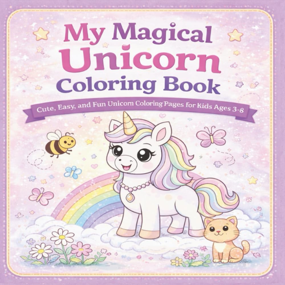 My Magical Unicorn Coloring Book: Cute, Easy, and Fun Unicorn Coloring Pages for Kids Ages 3-8 (Little Worlds of Wonder)