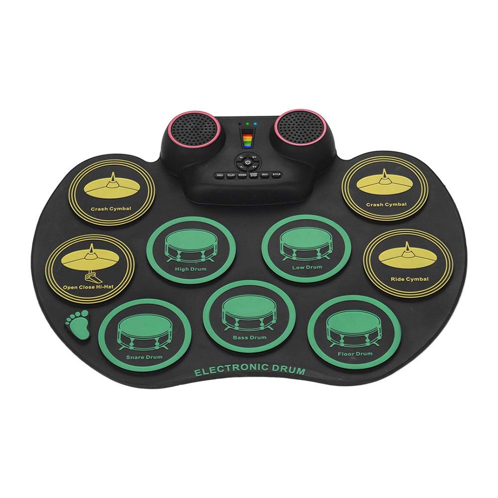 Batteria Elettronica Roll Up Drum Kit Silicone Drum Practice Practice 10 Drumpads Batteria Altoparlante Incorporato con Batteria e Pedali a Piedi Batteria Elettrica