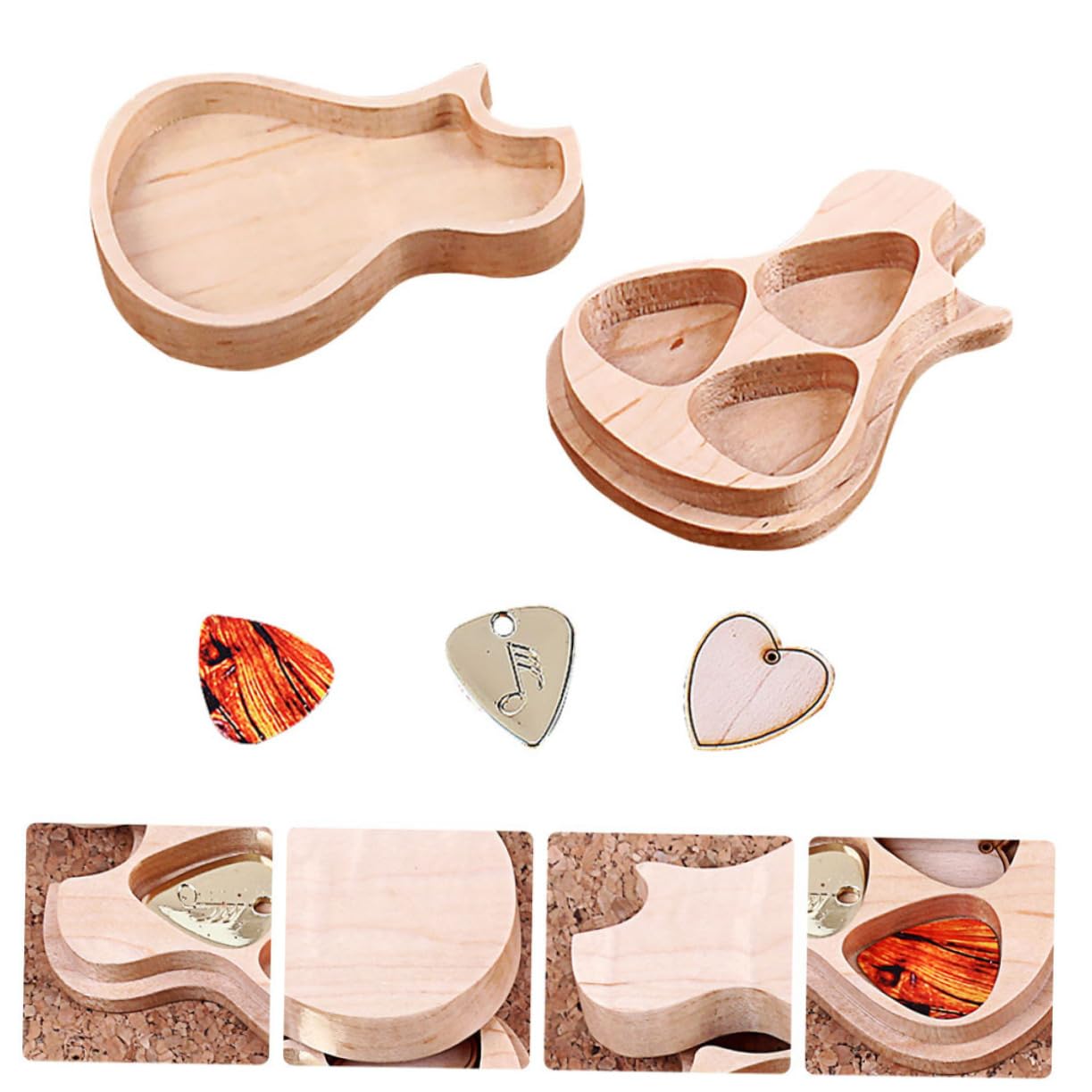 Maple Holz Gitarrenplektrum Kasten mit 3 Plektren Satz Gitarrenzubehör Leicht zu Tragen und Sicher für Musiker und Gitarrenliebhaber