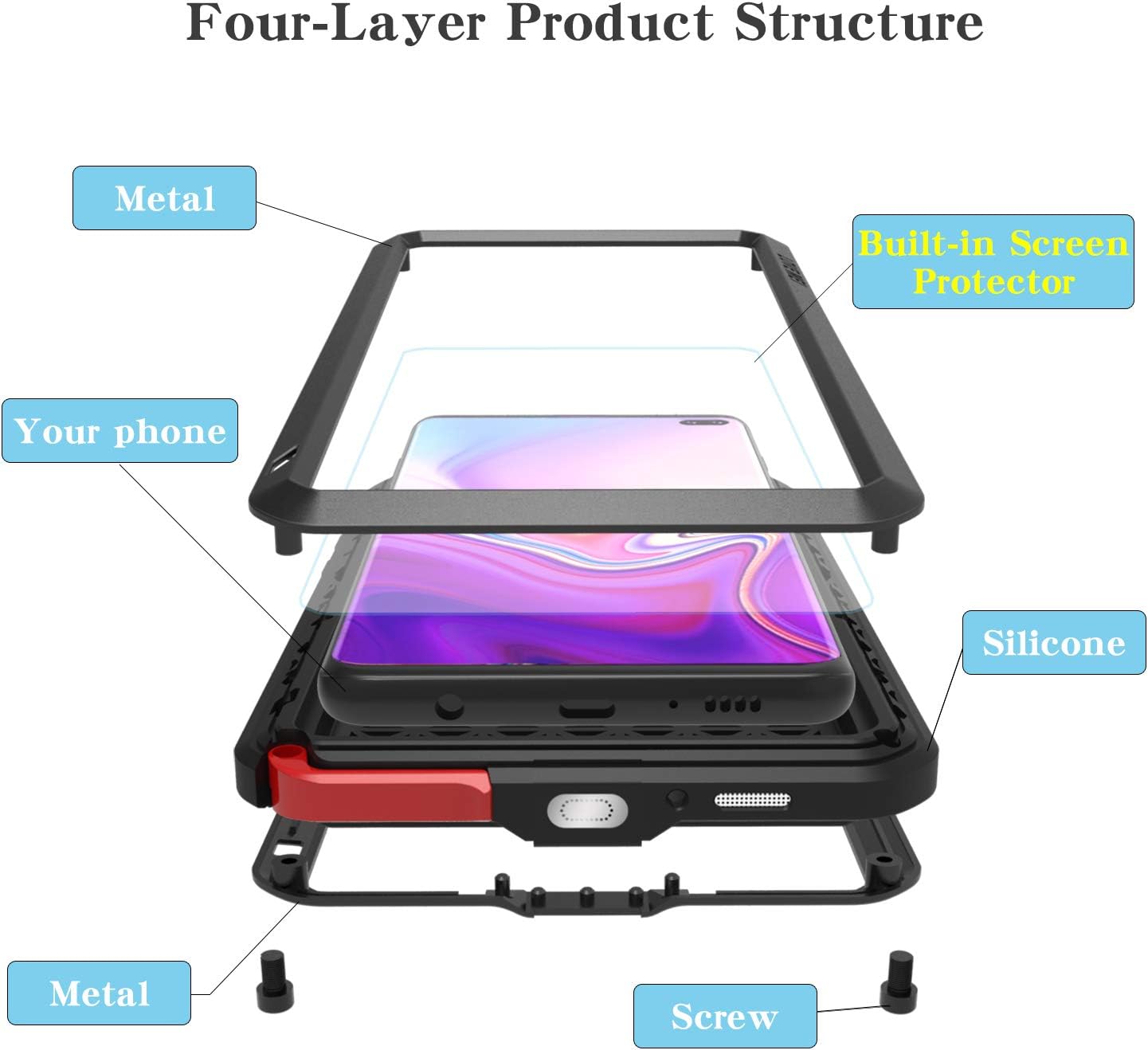 80% Off Discount LOVE MEI Galaxy S10 Plus Case, [with Built in Glass Screen Protector] Full Body Sturdy Hard Cover Heavy Duty Shockproof Dustproof Metal Silicone Case for Samsung Galaxy S10 Plus/Black
