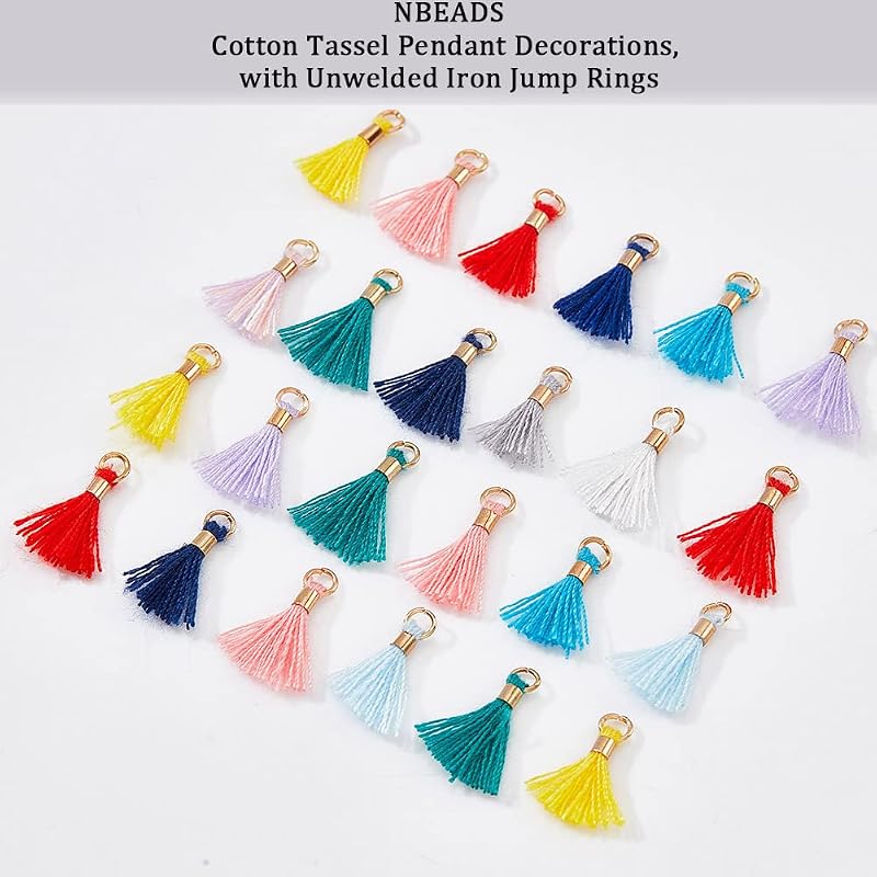 nbeads set 65 mini ciucuri colorați pandantive, accesorii pentru genți, brelocuri, șnururi decorative, 1 cm lungime, 2 mm grosime, cu gaură de 1,5 mm