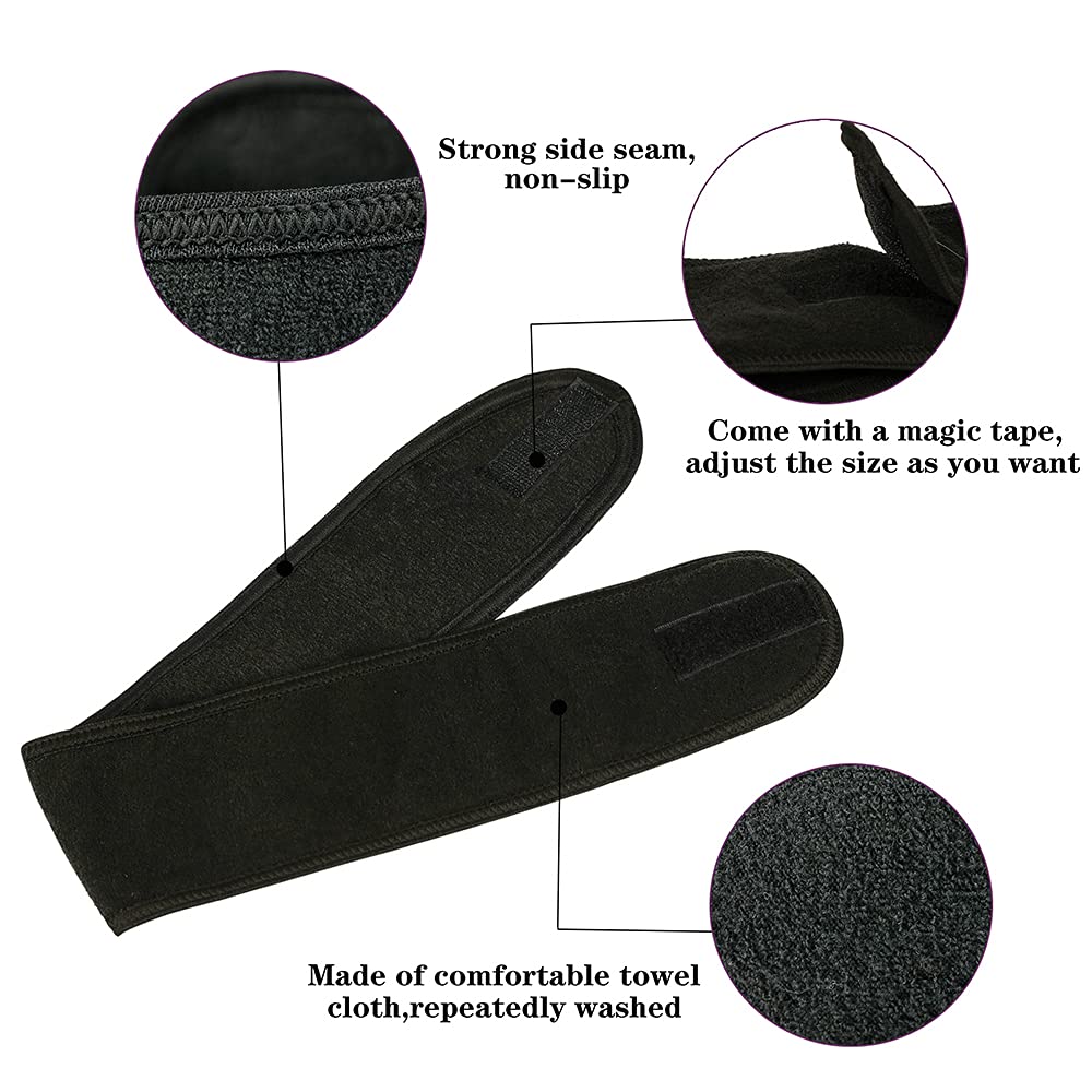 Fasce per capelli per il viso, 4 pezzi, per trucco, doccia, bagno, sport, fascia in spugna elasticizzata con nastro magico (nero